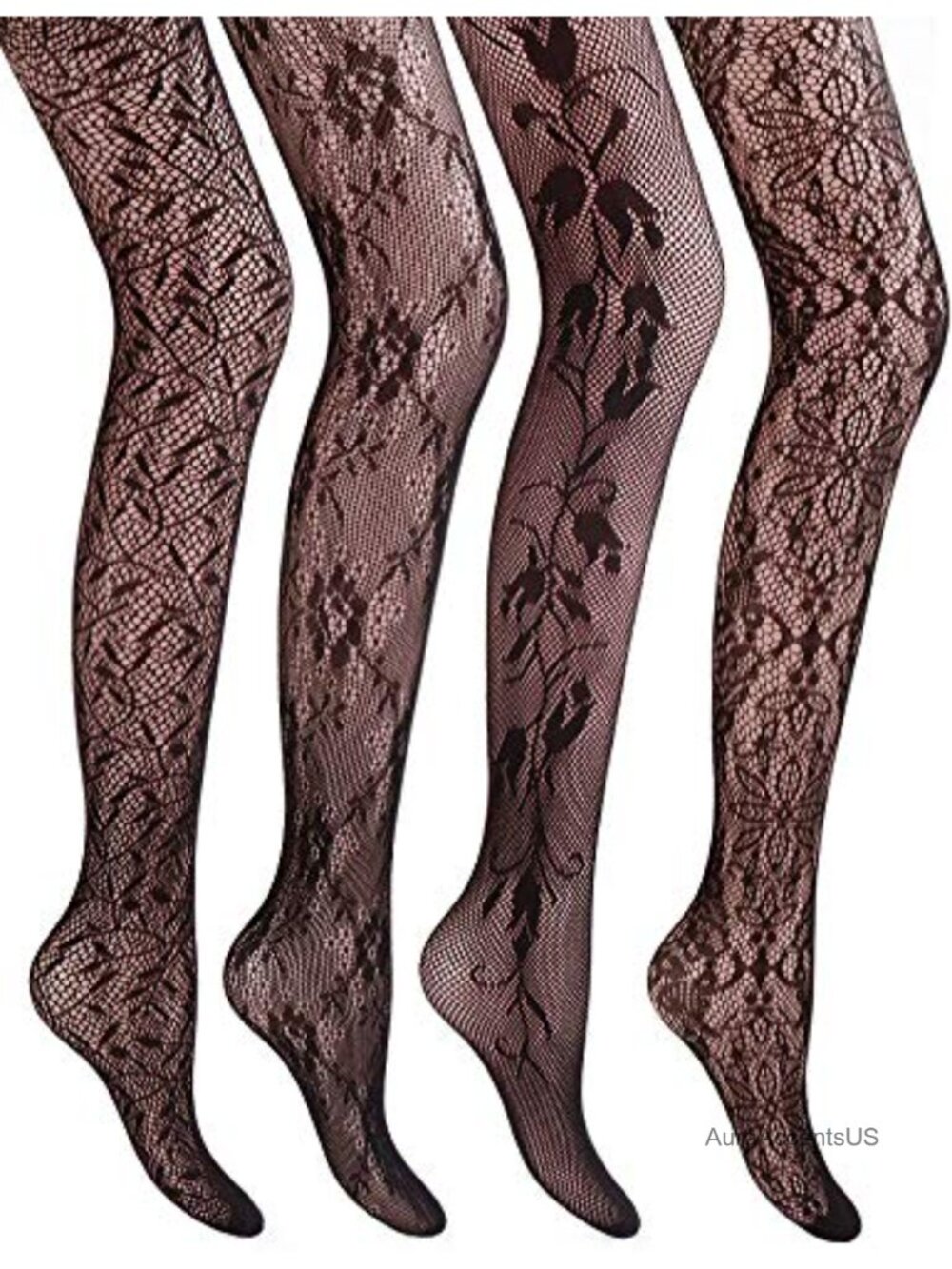 4 Pair Fishnet Tights Nylon Spandex Sheer Pantyhose One Size High Rise